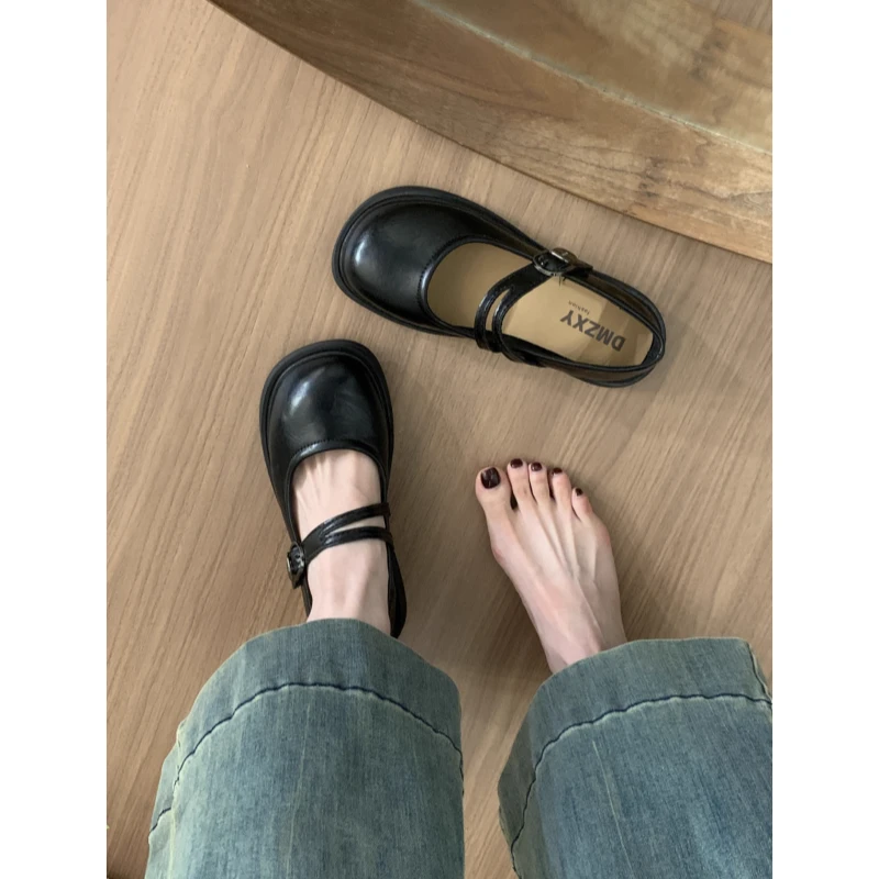 复古圆头平底玛丽珍jk小皮鞋女2025新款夏季百搭配裙子单鞋乐福鞋