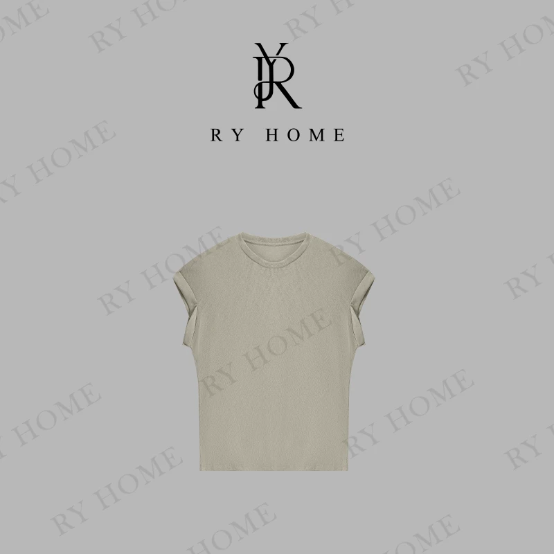 【容雨RYHOME】精纺长绒棉百搭慵懒自然风抹肩T恤252T1950