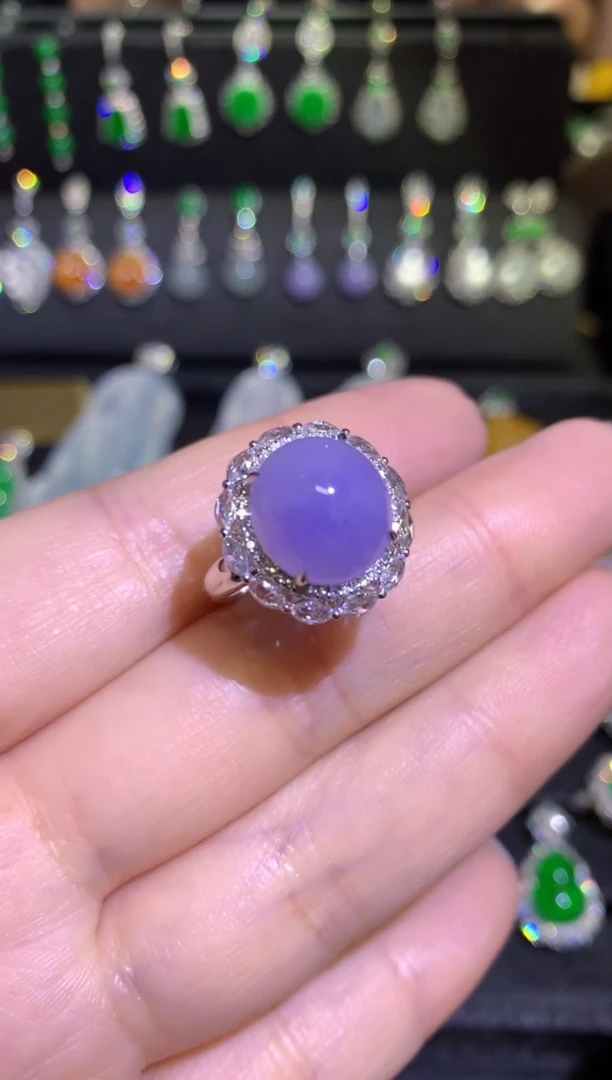【闪购商品】翡翠戒指18K金镶嵌高冰紫罗兰蛋面戒指