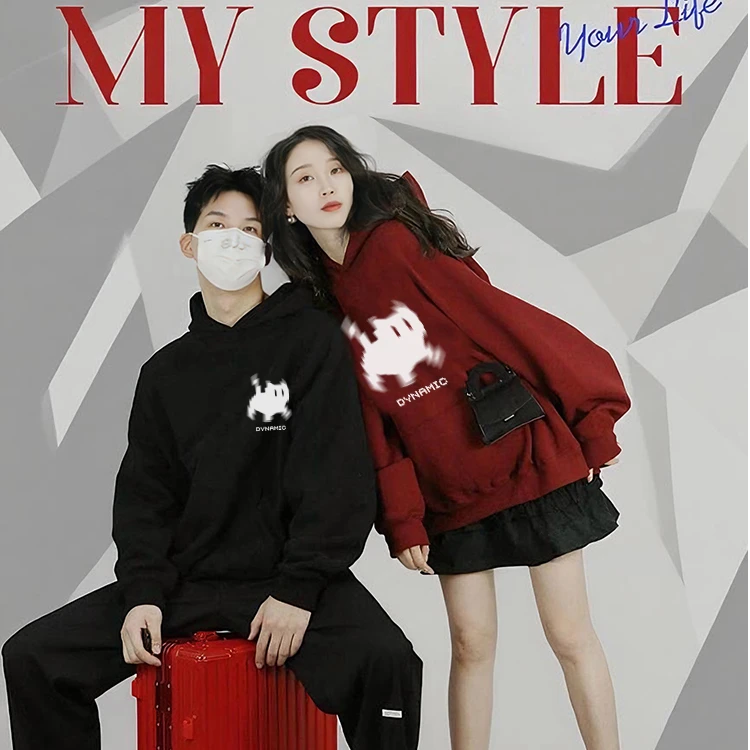 超火潮牌酒红色外套卫衣情侣装2025秋冬新款不一样的连帽衣服穿搭
