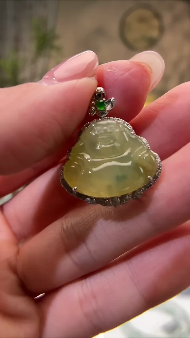 吊坠(不含链)18K金镶嵌翡翠佛公