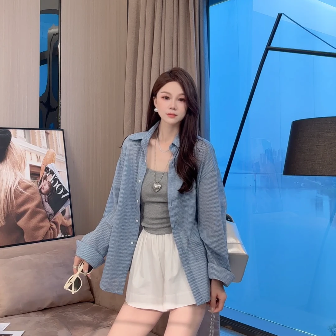 【静静衣橱】夏季新款百搭韩版显瘦高腰设计感防晒慵懒风衬衫6303