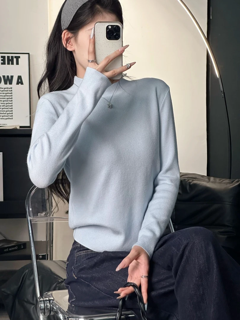 奶fufu软糯针织长袖打底衫女半高领冬季毛衣韩版纯色简约上衣内搭