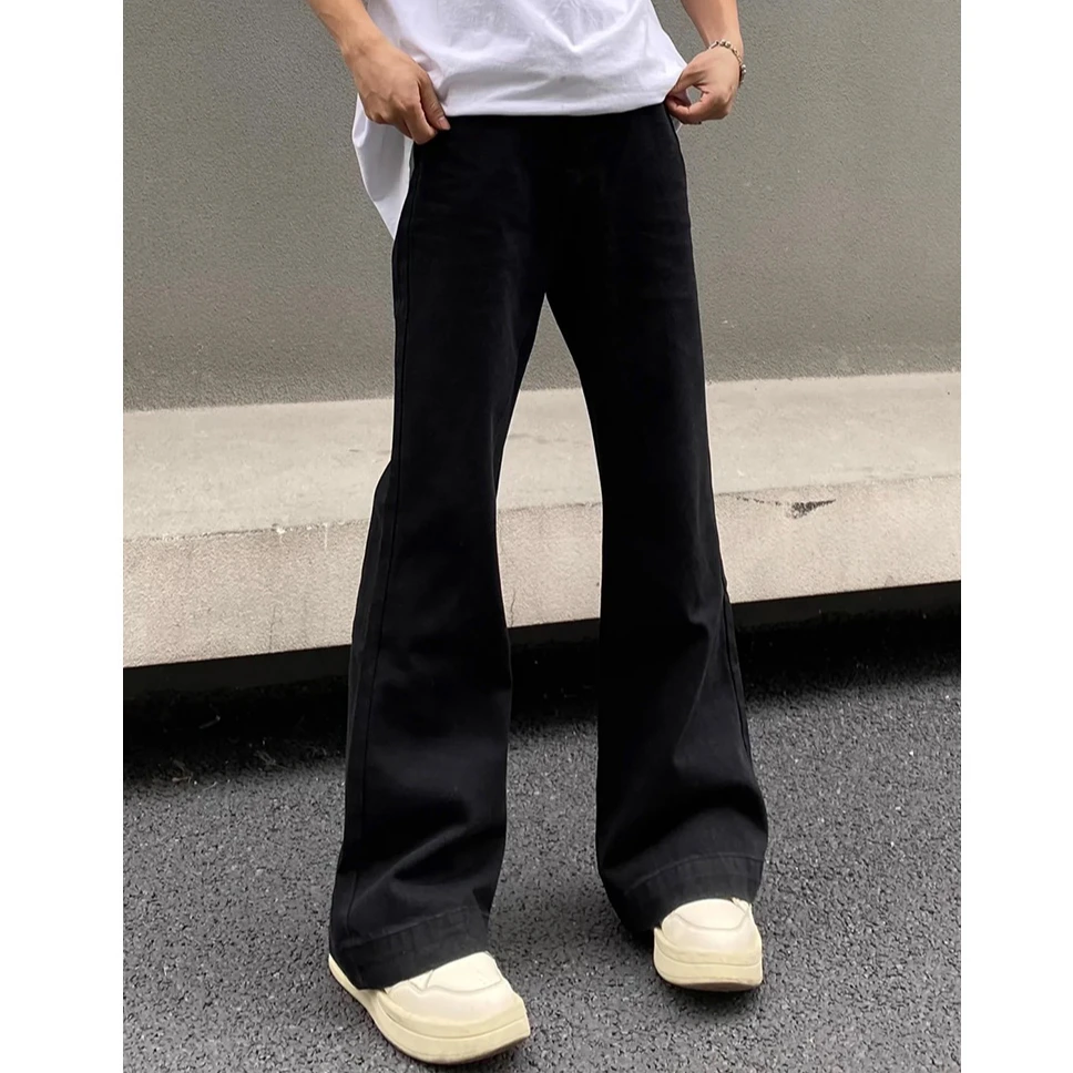 巴黎弯刀直筒微喇黑牛仔裤男高街美式vibe复古显瘦cleanfit休闲裤