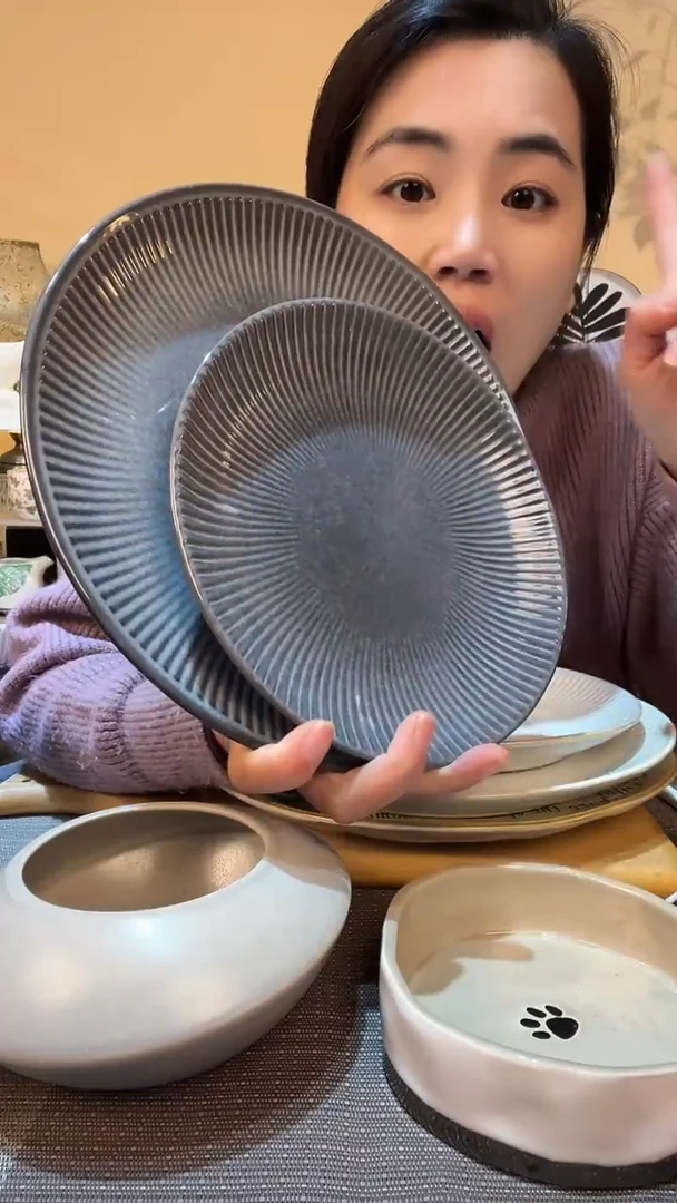 【闪购商品】瓷片复古线条大小盘2件 微瑕介意勿拍