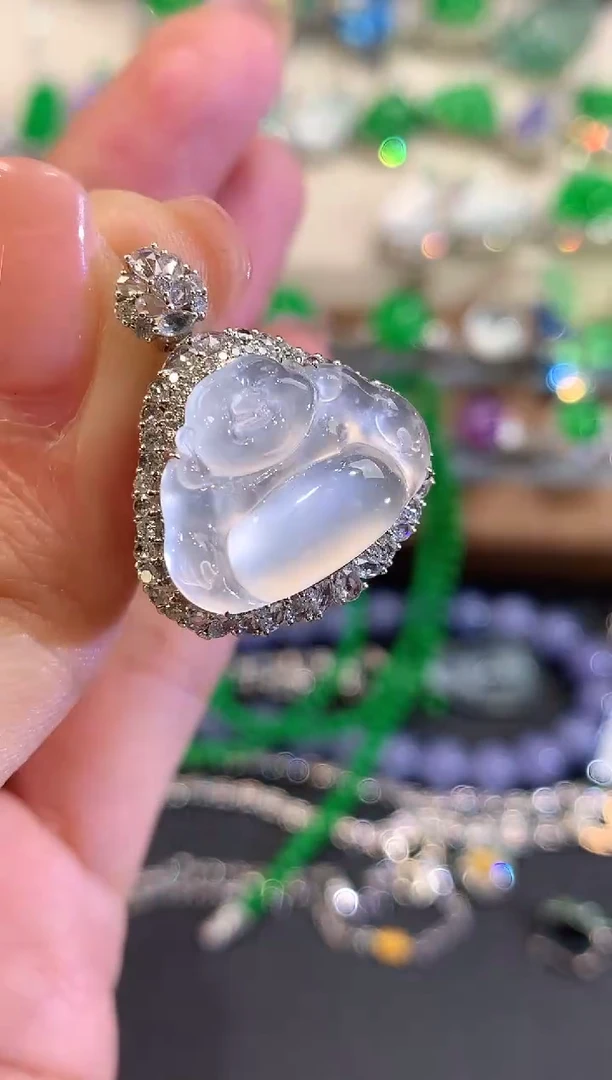 吊坠(不含链)18K金镶嵌翡翠a74