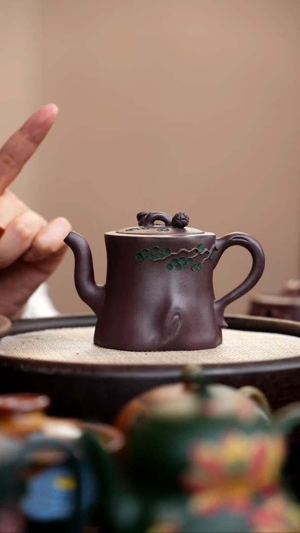 茶壶紫砂紫泥松果松桩