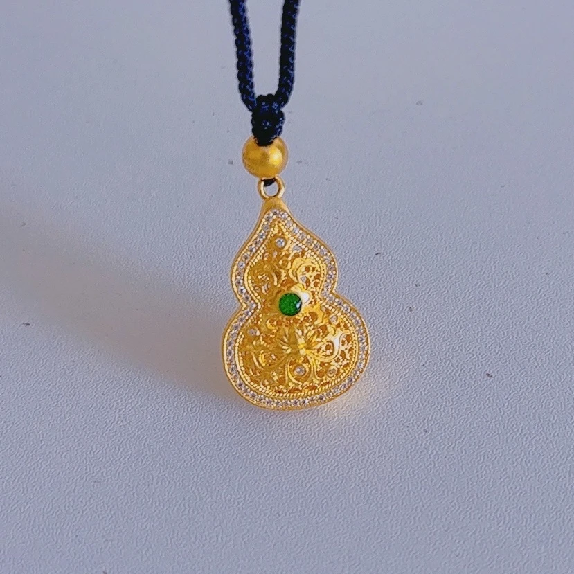 【赛菲尔精品】双十二足金螺钿花丝葫芦吊坠国潮黄金五福