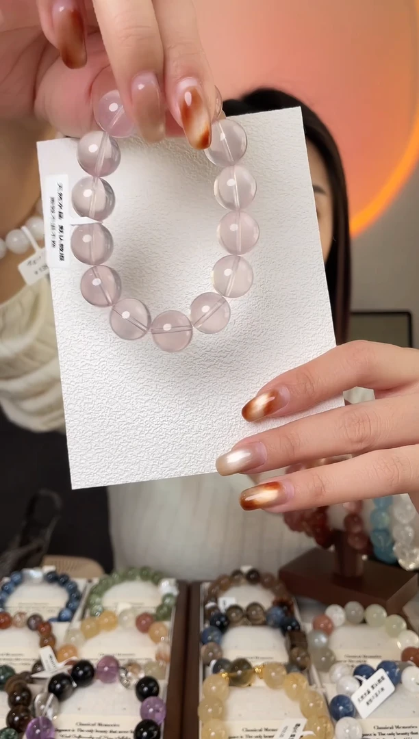 未镶嵌手链水晶莫粉手串，拍10单发整串，拍错发单珠