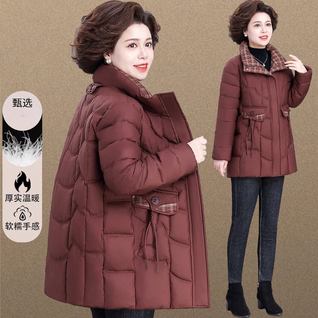 中年妈妈羽绒棉服冬装中长款外套中老年人秋冬宽松大码棉衣棉袄女