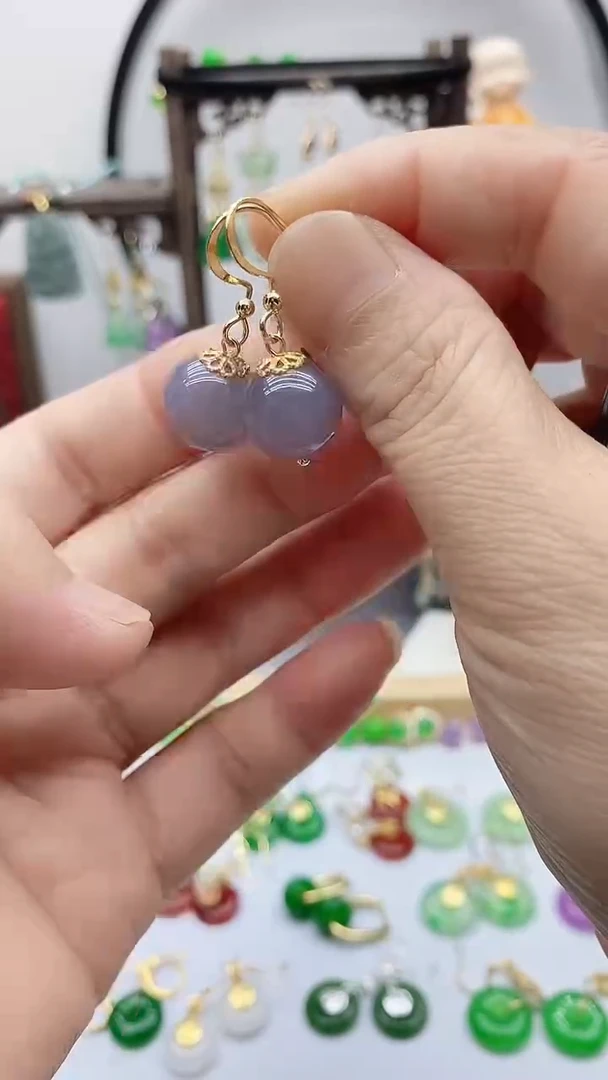14K金镶嵌和田玉耳饰136
