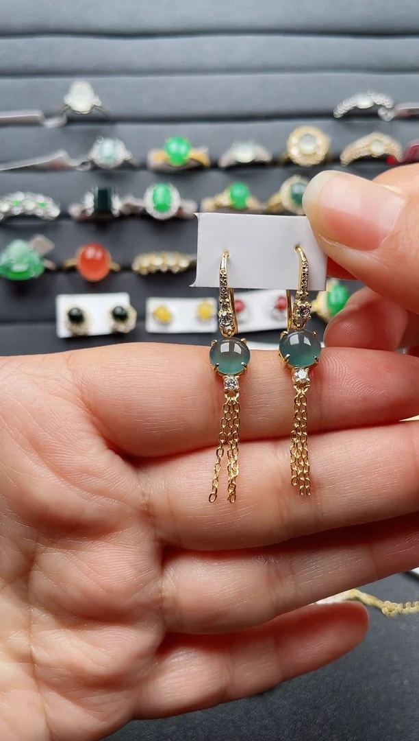 银S925镶嵌翡翠耳饰137