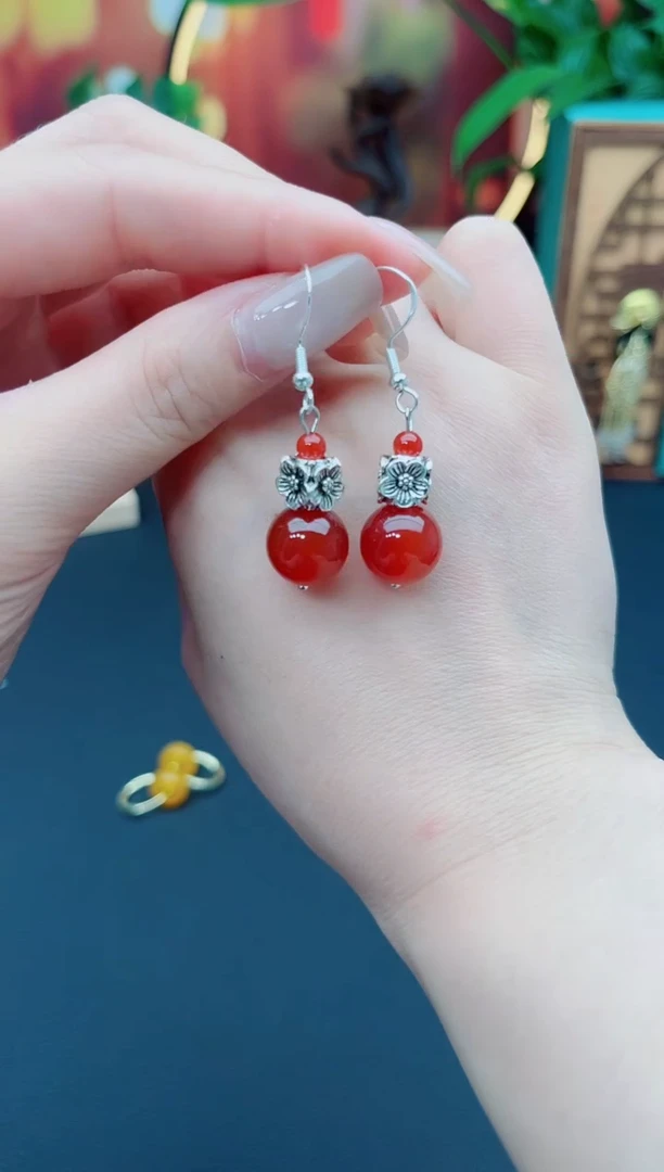 玛瑙/玉髓耳饰银S925镶嵌422