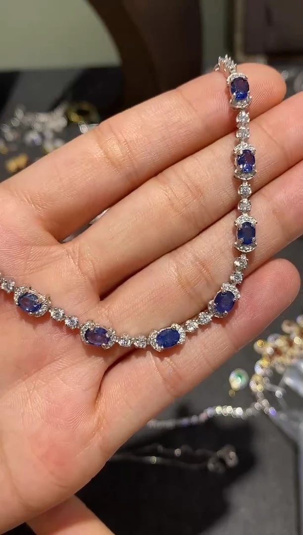 手链蓝宝石银S925镶嵌手链