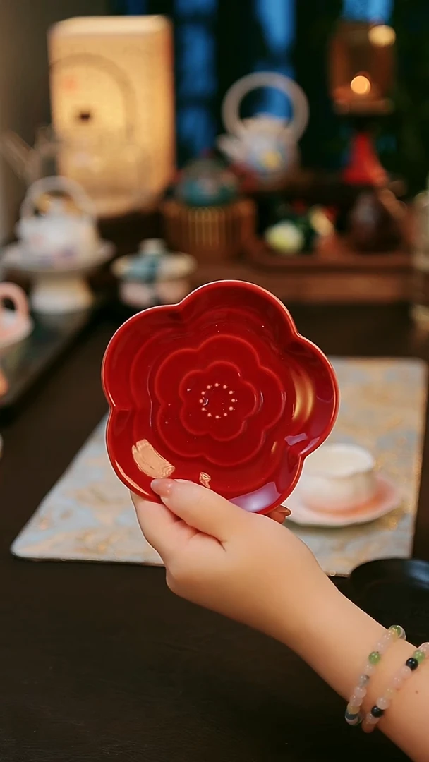 青云茶斋陶瓷茶具玛瑙红碟子