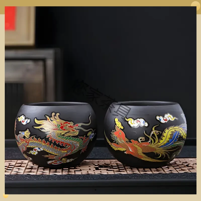 紫砂变色主人杯龙凤呈祥NJCJ紫泥茶杯品茗杯功夫茶杯茶碗主【刚泽】