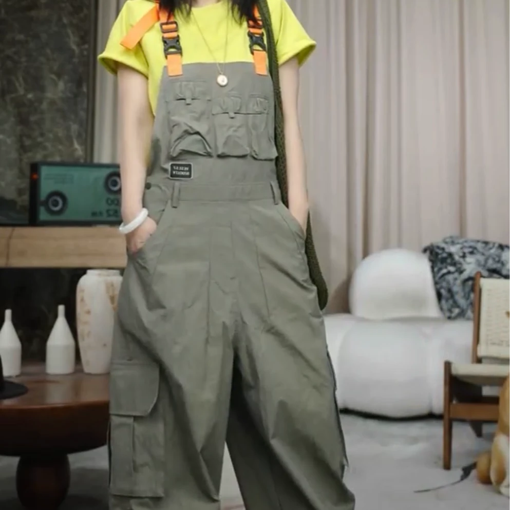 infobyfive福利夏季新款显瘦绿色复古工装背带裤长裤NF0503006