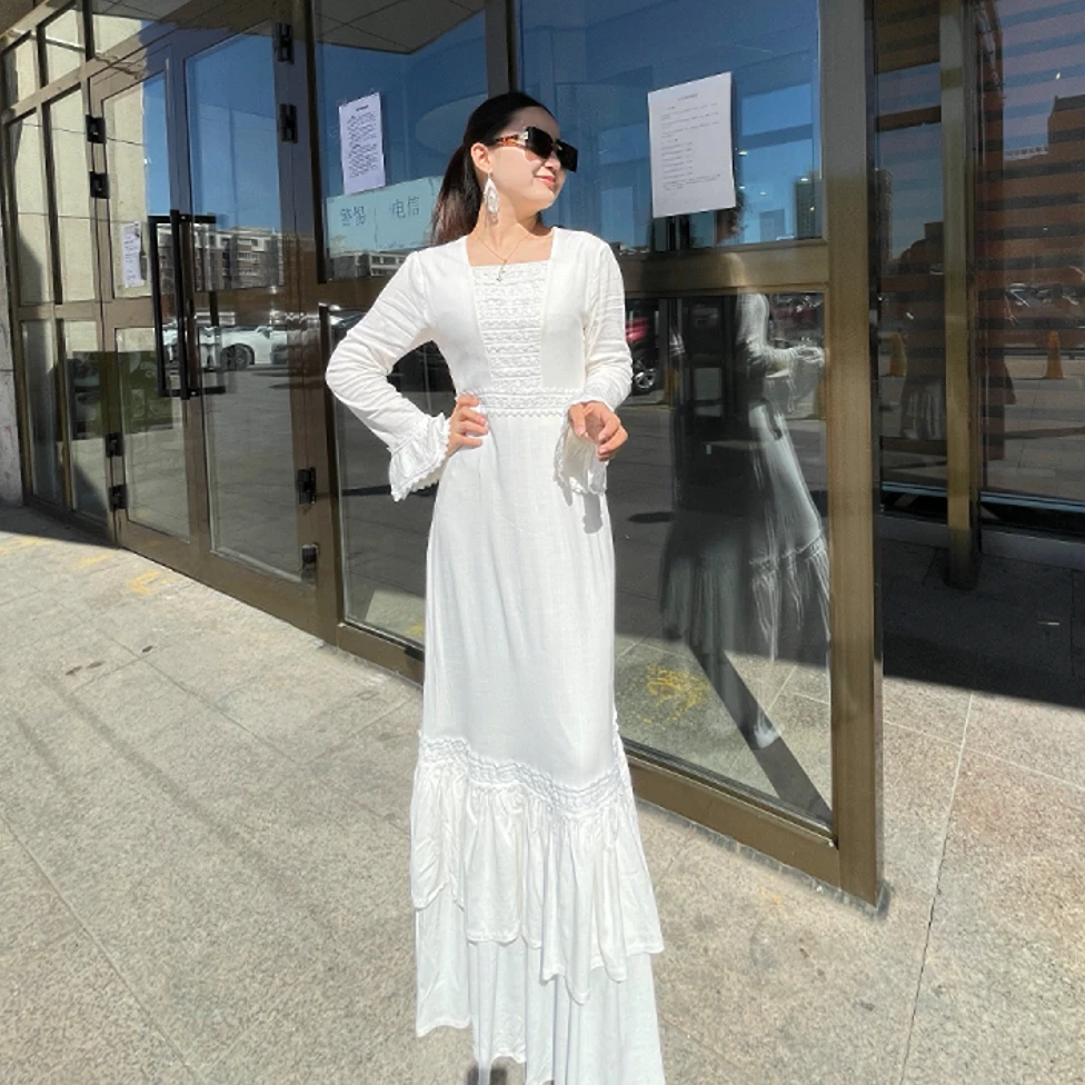 2025爆款假风白色连衣裙女春季新款法式高级感收腰显瘦仙女长裙