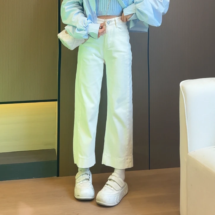 小个子高腰显瘦直筒牛仔裤九分宽松遮胯春夏穿搭阔腿法棍牛仔裤