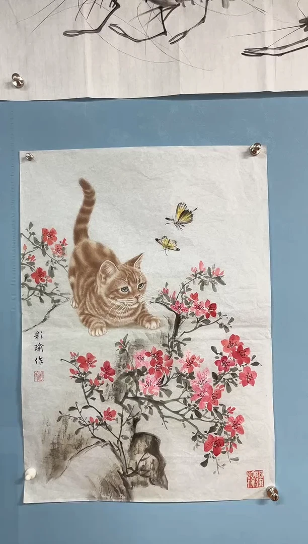 国画只****情晏彩瑜工笔猫