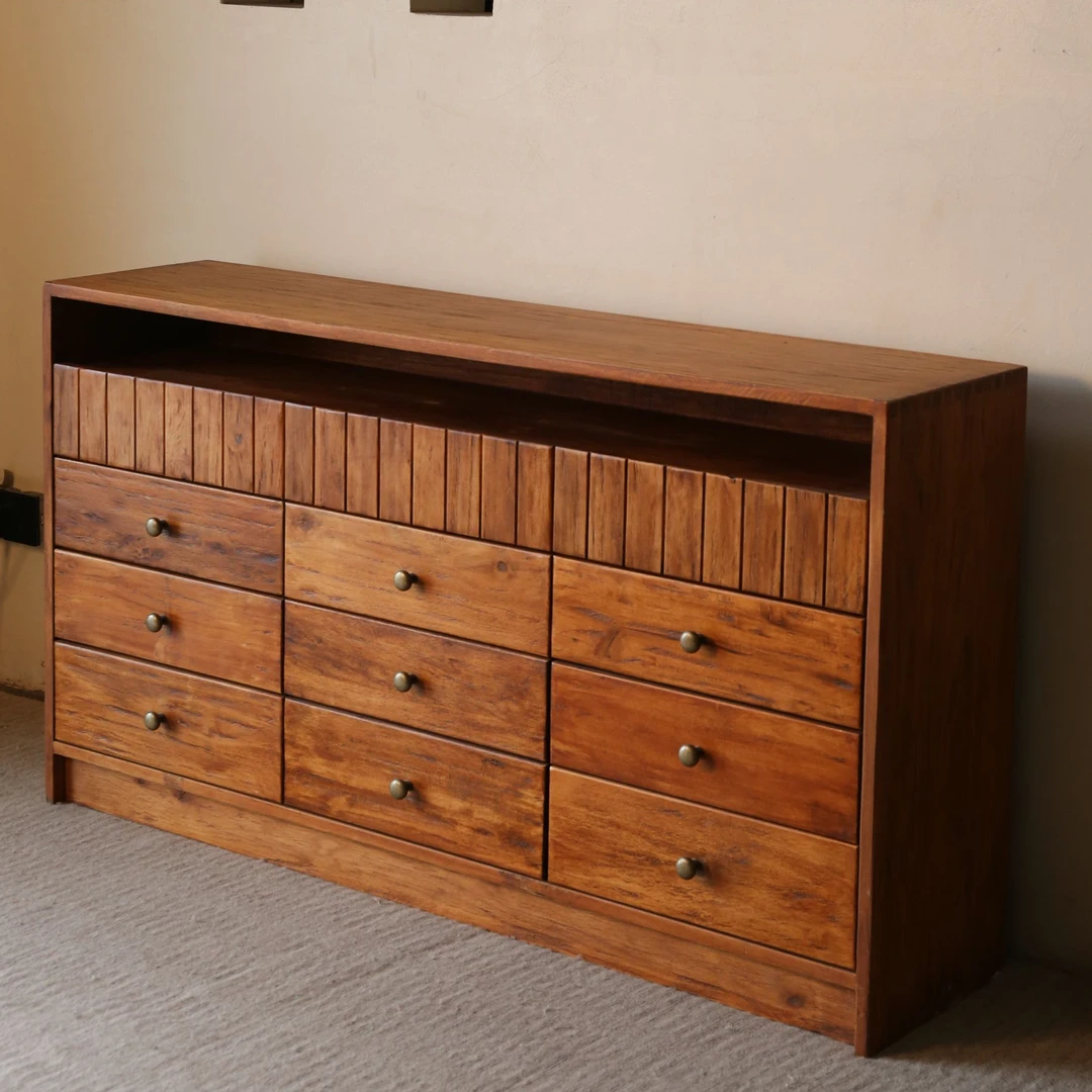 沐野家具 桤木十二斗抽柜美式复古玄关抽屉式斗柜电视柜储物柜