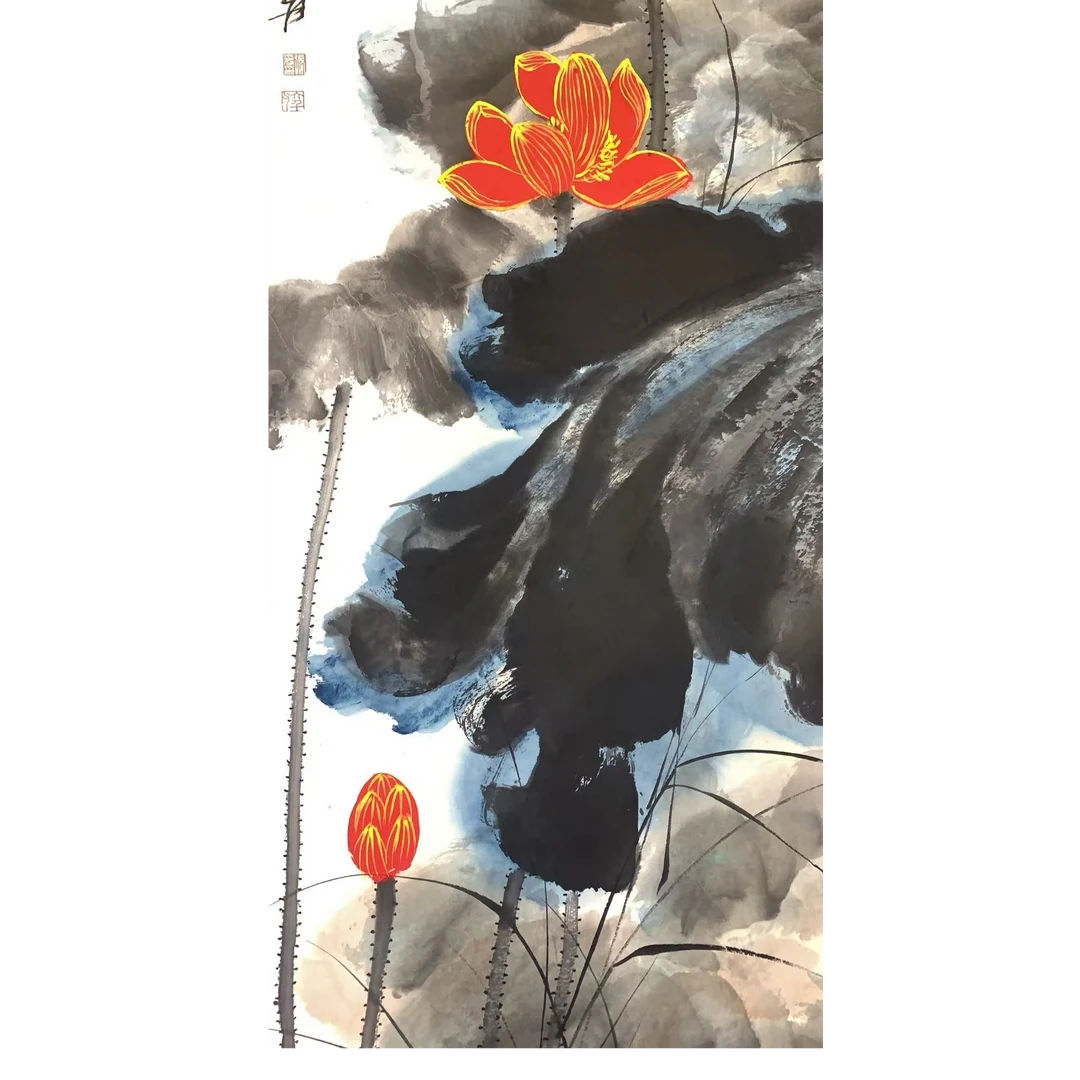 张DQ款 荷花立轴100 50 4.5平尺