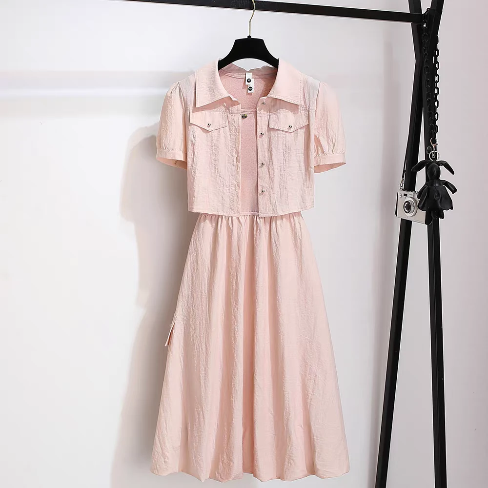 89087背心吊带拼接连衣裙两件套