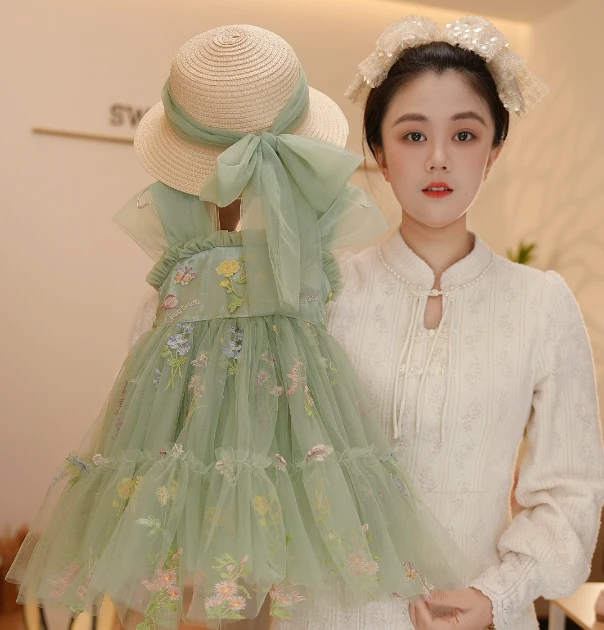 【Y.FH60】2025新款夏季女童薄荷曼波夏季国风甜美女宝连衣裙公主