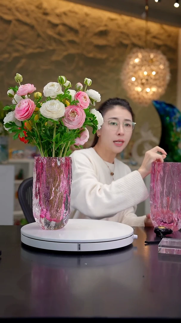 手工艺品琉璃芝*高级金红琉璃花瓶25公分