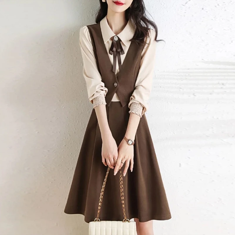 【拉夏】品牌小个子衬衫气质连衣裙2025早秋新款时尚洋气假两件裙子