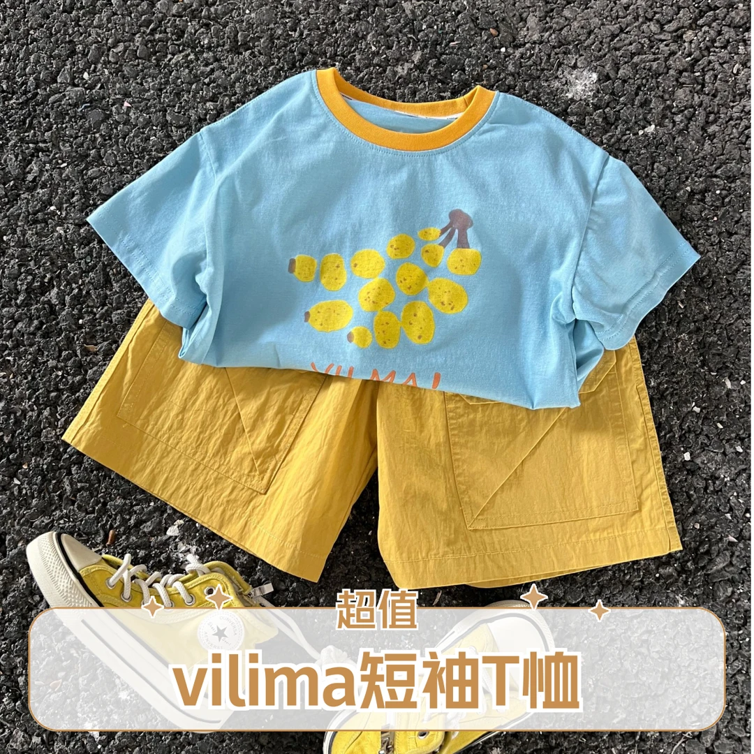 【现货】vilimama2025夏中小童香蕉印花领口拼色短袖T恤55505 儿童