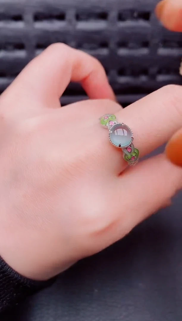 【闪购商品】翡翠戒指银S925镶嵌天然a货翡翠365