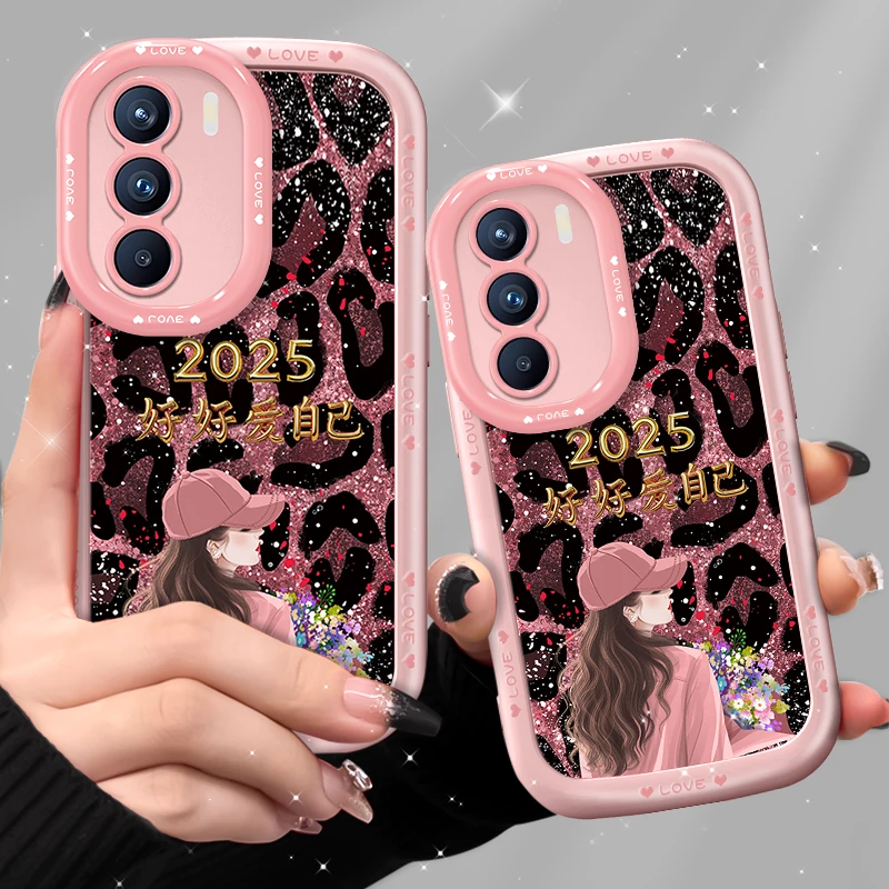 适用opporeno12手机壳镂豹纹爱自己金漆泡芙壳硅胶软壳防摔保护套