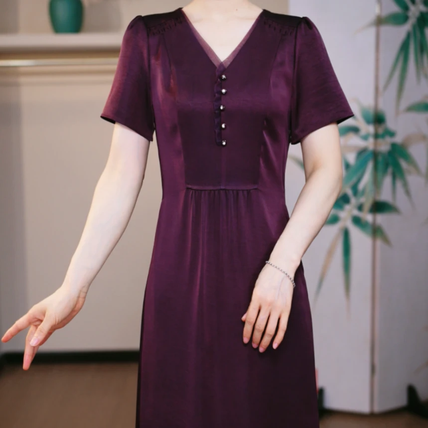【XX直播专享】桑蚕丝真丝裙子女夏季2025新款中式国风显瘦连衣裙