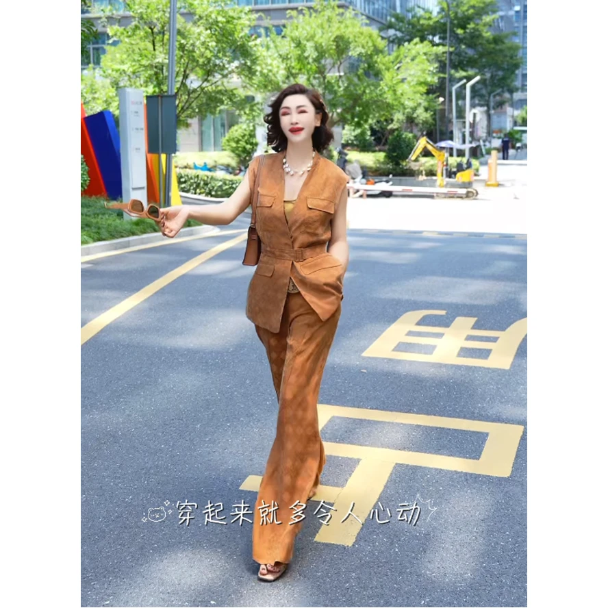 【渣渣专属】套装气质设计师无袖上衣TZ52110+裤TZ52111收腰套
