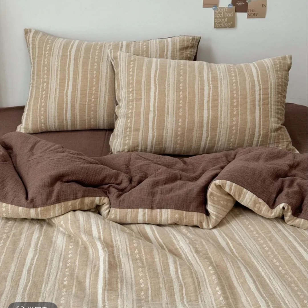 麦穗】全棉色织双层纱布四件套柔软亲肤四季可用床单被套枕套床笠