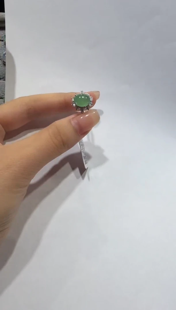 银S925镶嵌戒指翡翠缅甸A货翡翠戒指