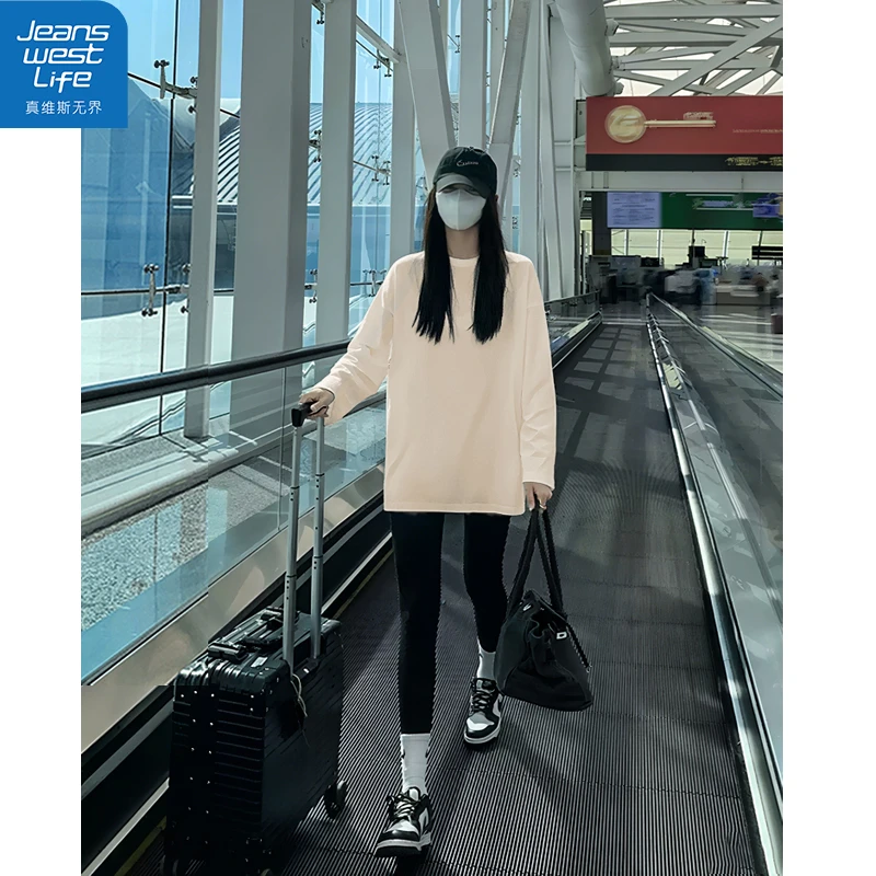 真维斯无界女士纯棉长袖早秋潮流垂感慵懒女新款爆款气质百搭上衣