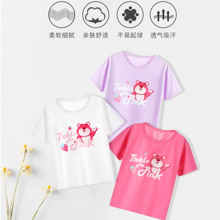 Disney/迪士尼草莓熊女童短袖t恤夏2025新款女孩纯棉半袖儿童夏装
