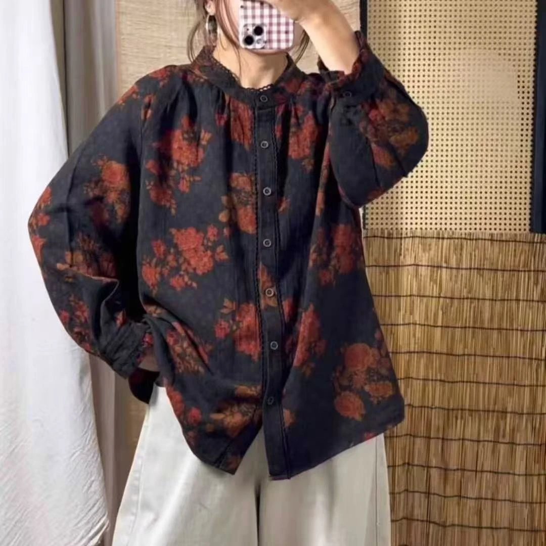 15794新款春秋休闲减龄宽松显瘦文艺复古衬衫