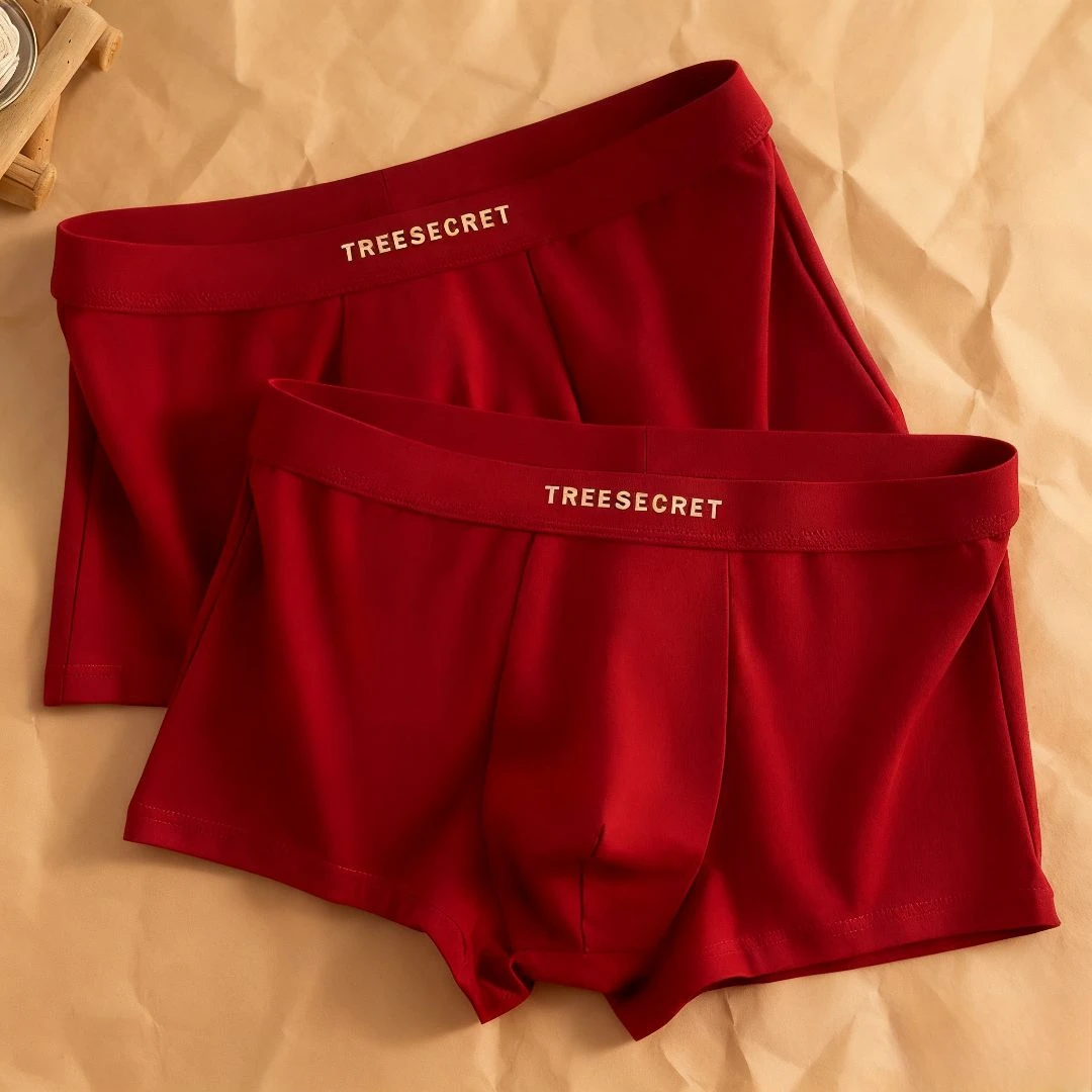 棉质内裤男士本命年红色结婚纯色简约风透气大码舒适四角运动短裤