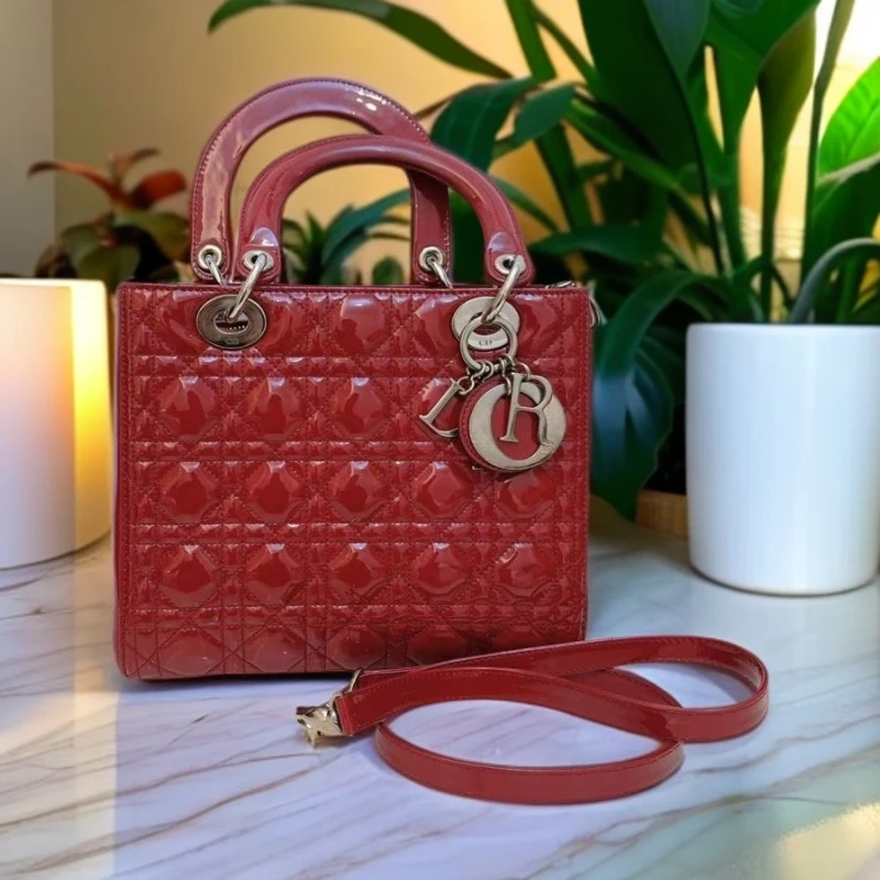 95新 DIOR/迪奥  红色漆皮戴妃手提单肩包 1477 5628