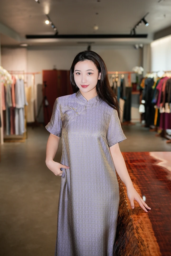 蓝大【蝶梦】新中式桑蚕丝夏季连衣裙7540