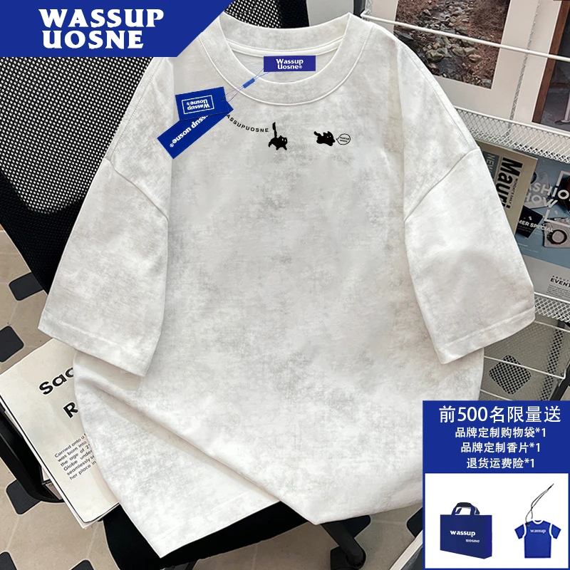 重磅纯棉蜡染短袖T恤男生夏季美式复古潮牌小众半袖爆款2025新款