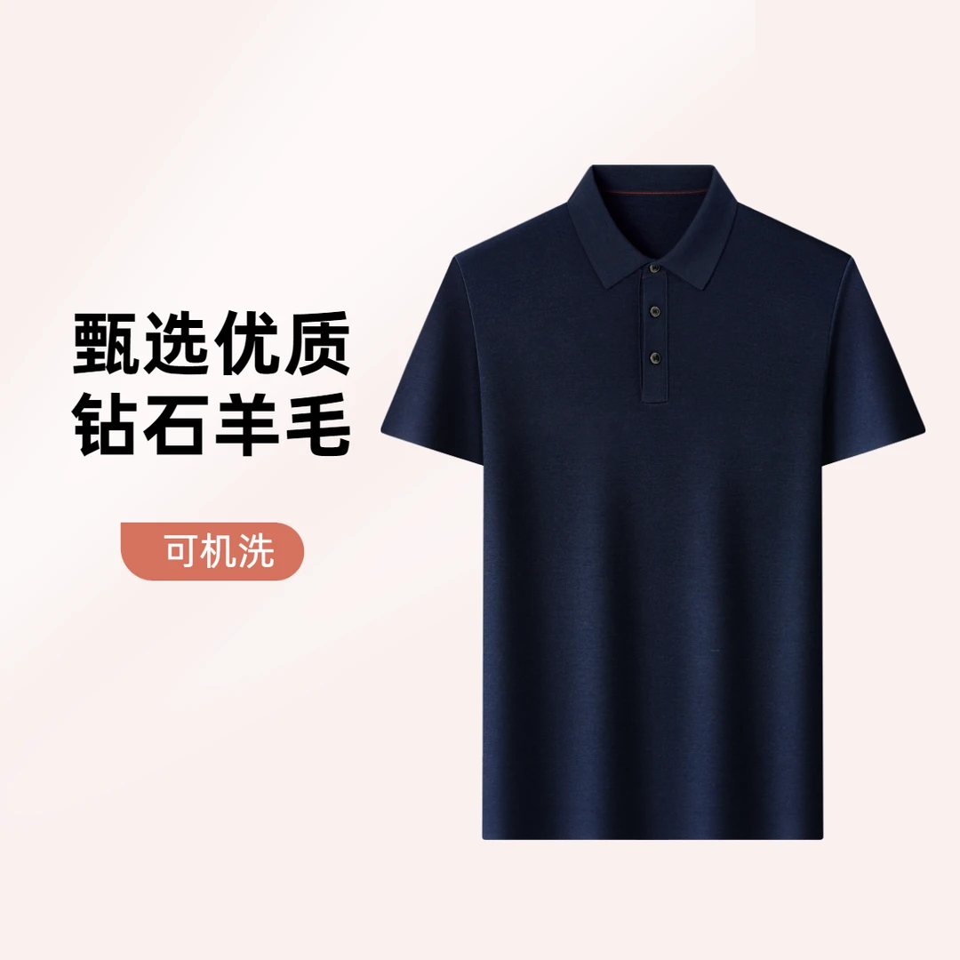 双面织【美丽诺钻石纯羊毛】男士Polo领春秋可机洗针织时尚舒适短袖