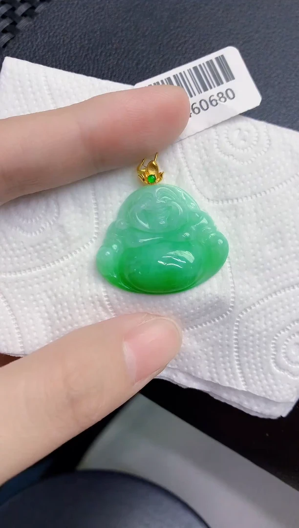 颈饰18K金镶嵌翡翠天然翡翠缅甸A货