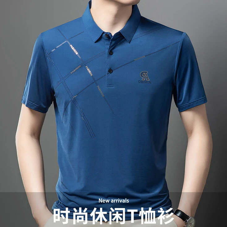 夏季Polo衫短袖男士中年中青年纯色男休闲翻领薄款高档半袖