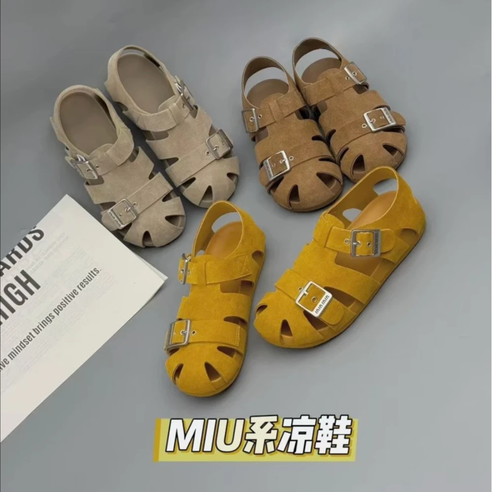 贾不假2025夏季新款百搭休闲包头凉鞋编织罗马凉鞋复古时尚勃肯鞋