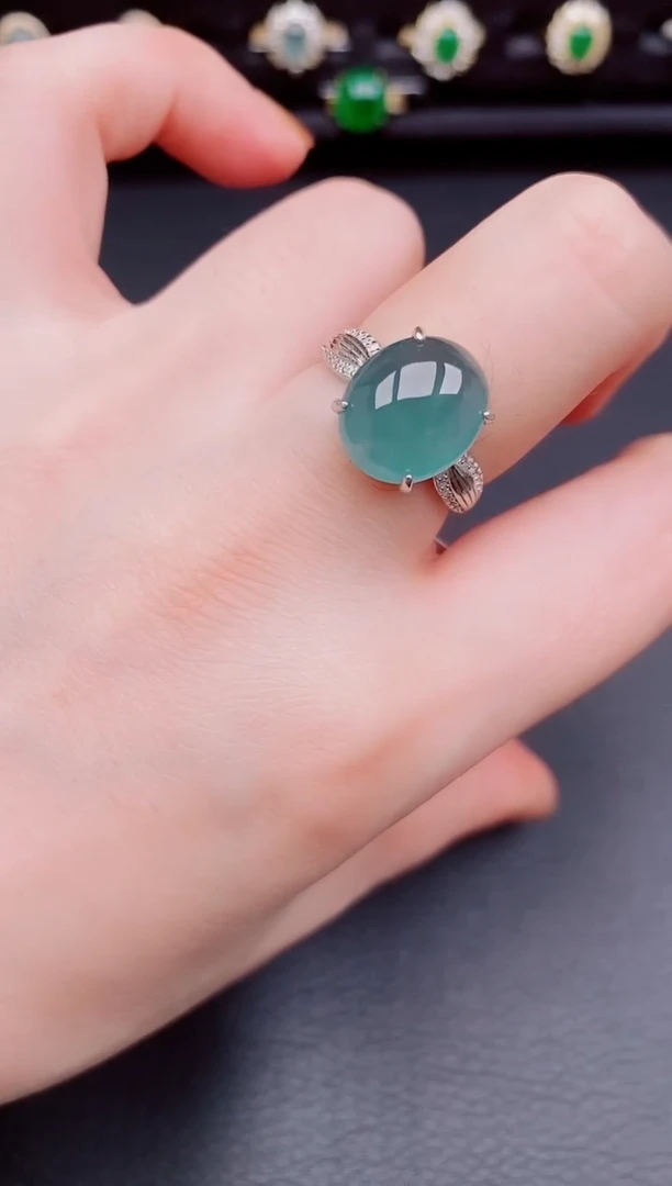 【闪购商品】翡翠戒指银S925镶嵌天然a货翡翠93