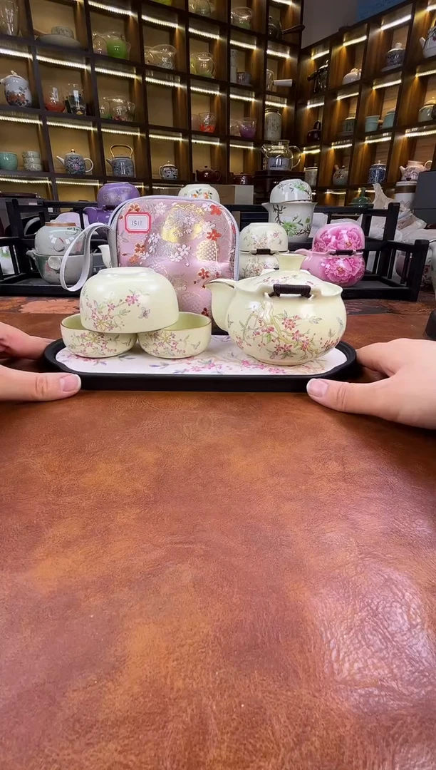 瓷片桃花宝瓶旅行+长方桃花盘